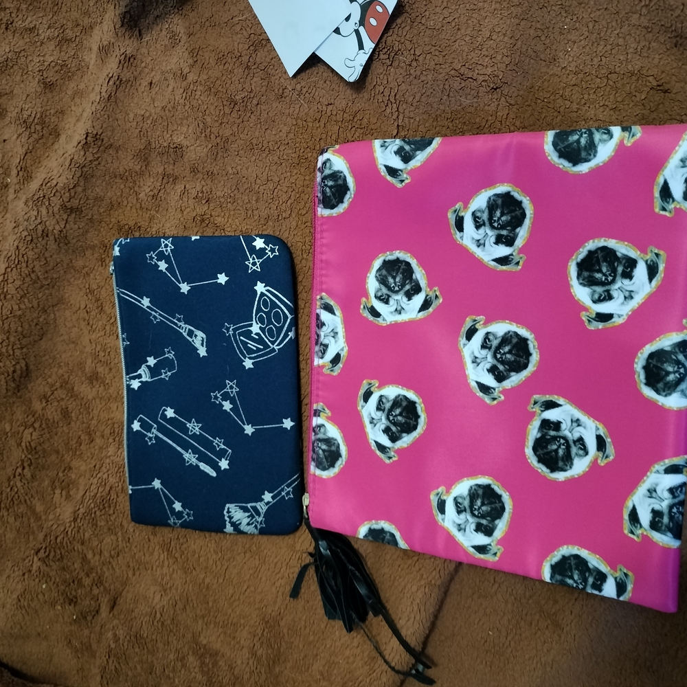 Pink and Black Pug Print Clutch and Wristlet Set